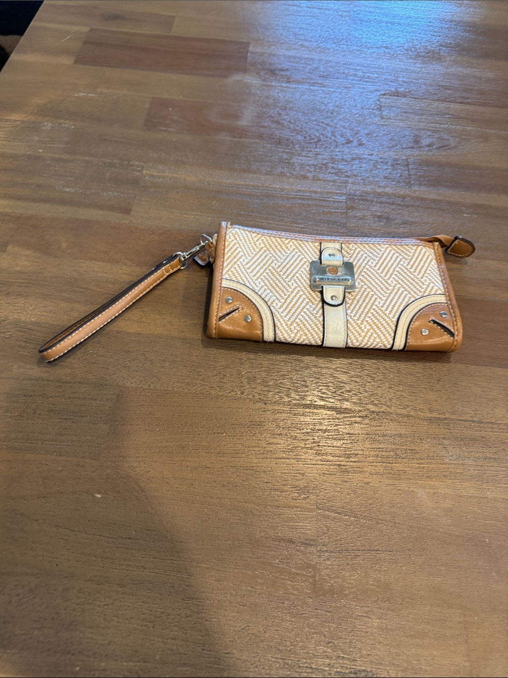 Rosetti Beige and Tan Woven Wristlet Clutch